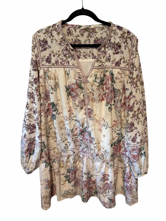 entro Dresses & Skirts - entro Women’s Floral Cream and Mauve Peasant Boho Dress Size 1X